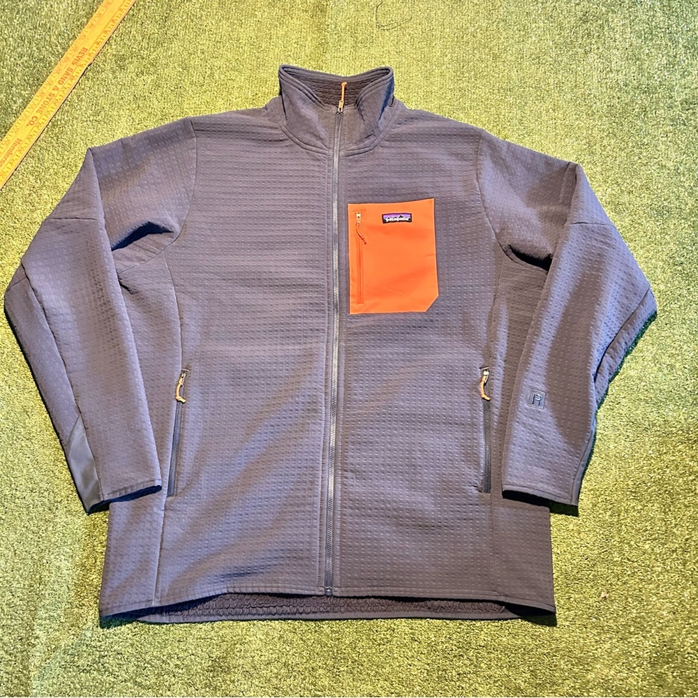 Grey & Orange Patagonia R2 Tech Face Fleece Lined Full Zip Jacket